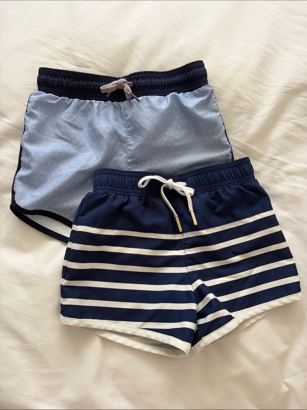 Boys Minnow Swim Shorts Bundle in peri blue polka dot and Breton stripe